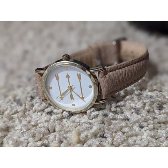 OLIVIA PRATT Three Arrows Leather Strap Watch -Rose Gold Tan Quartz Steel Hunter - Picture 2 of 4